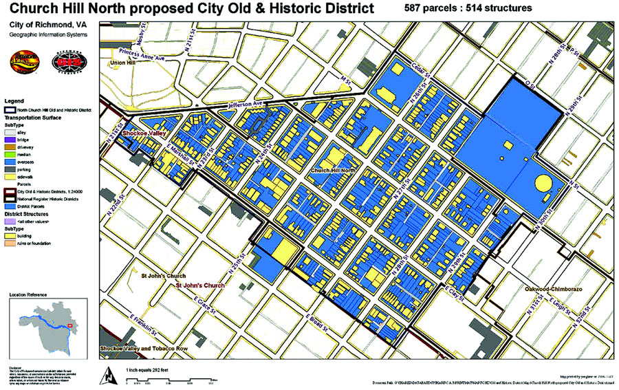map pf proposed church hill north old and historic district