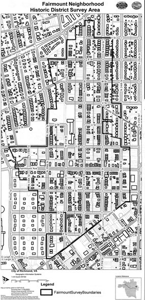map of Fairmount Neighborhood Historic District Survey