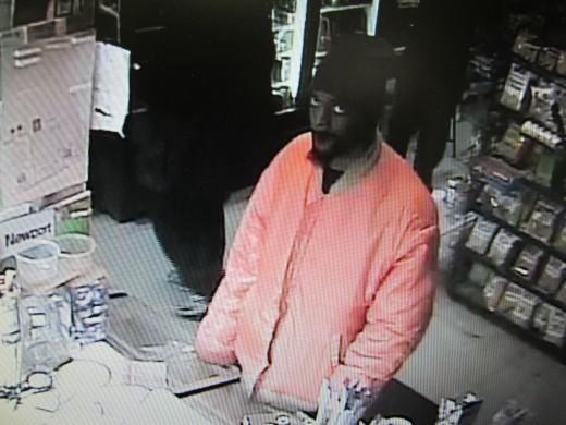 Surveillance image from the Mini-Mart robbery last week
