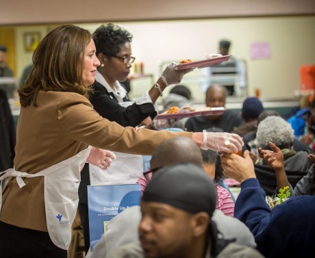 The First Lady of Virginia Dorothy McAuliffe and 7th District Councilwoman Cynthia Newbille serve lunch during 31st Street Baptist Church's Nutrition Center.