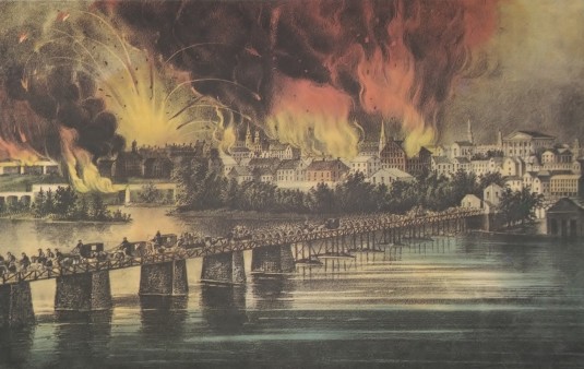 Richmond Burning by Currier & Ives, The Fall of Richmond, VA on the Night of April 2, 1865
