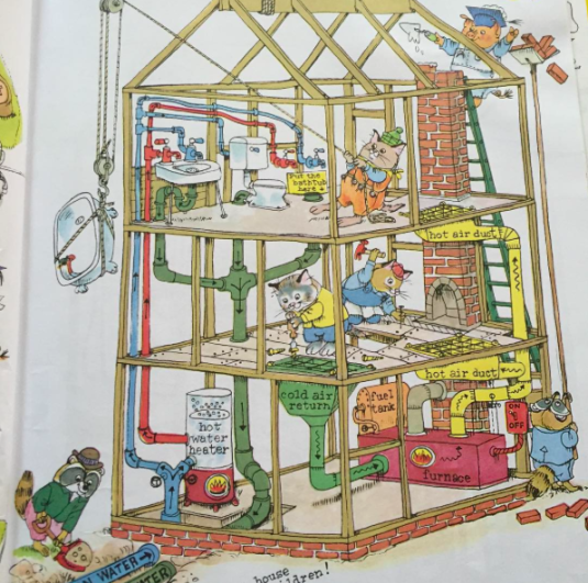 Richard Scarry's Church Hill: new houses going up everywhere